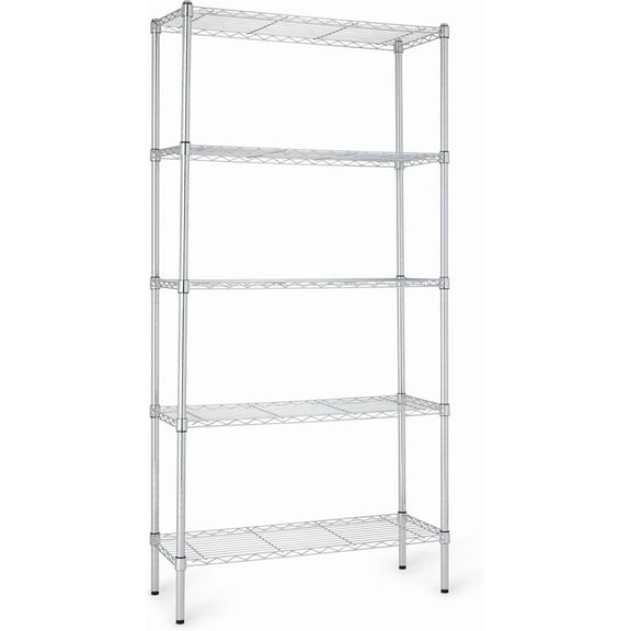 5-Shelf Adjustable Heavy Duty Steel Wire Rack Storage Shelving Organizer for Kitchen, Garage, 36" L x 14" W x 72" H, Chrome