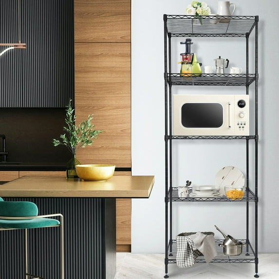 5-Shelf Adjustable Storage Shelves, Changeable Assembly Floor Standing Heavy Duty Storage Shelving Unit, Steel Organizer Wire Rack, Black, 19.68"Lx11.81"Wx53.54"H