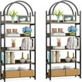 5Shelf Arched Bookcase 72 inch Tall Rustic Wood Shelf with Black Metal