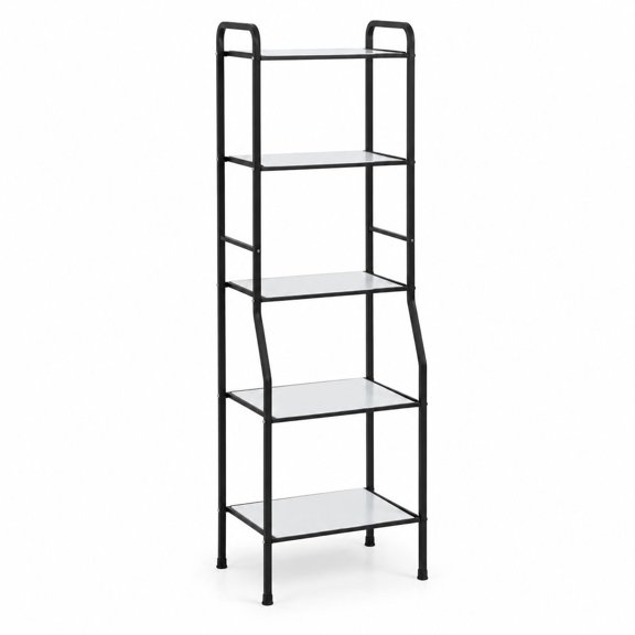 5-Shelf Bathroom Storage Tower Unit, Matte Black Steel, 15 x 13 x 60.87 Inches, with Plastic Shelf Liners