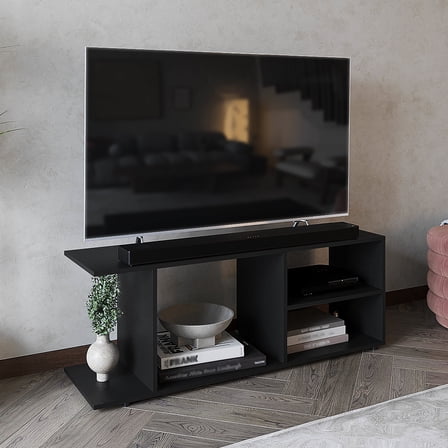 5 Shelf Black Tv Stand For 60-69 Inch Tvs, Modern Aspect Shelves, Space Saver