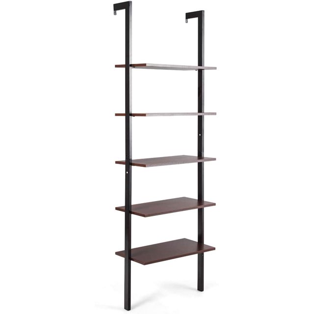 5Shelf Bookcase Modern 5Tier Wood Wall Mounted Ladder Bookshelf with