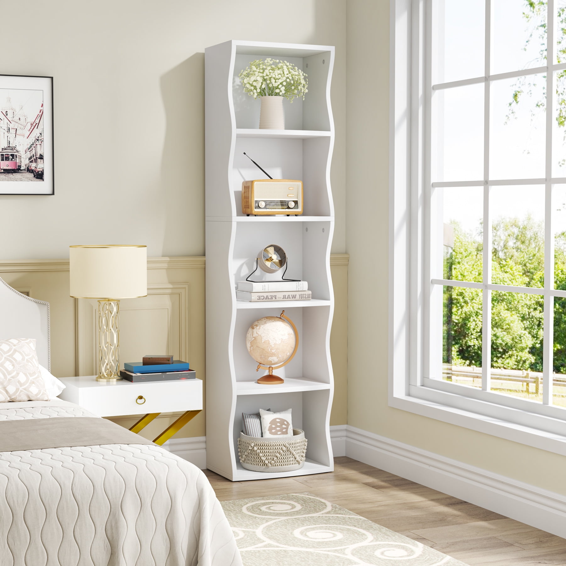 5 Shelf Bookcase Tall Narrow Bookshelves Floor Standing Display Storage Shelves for Home Office Living Room Bedroom Small Spaces