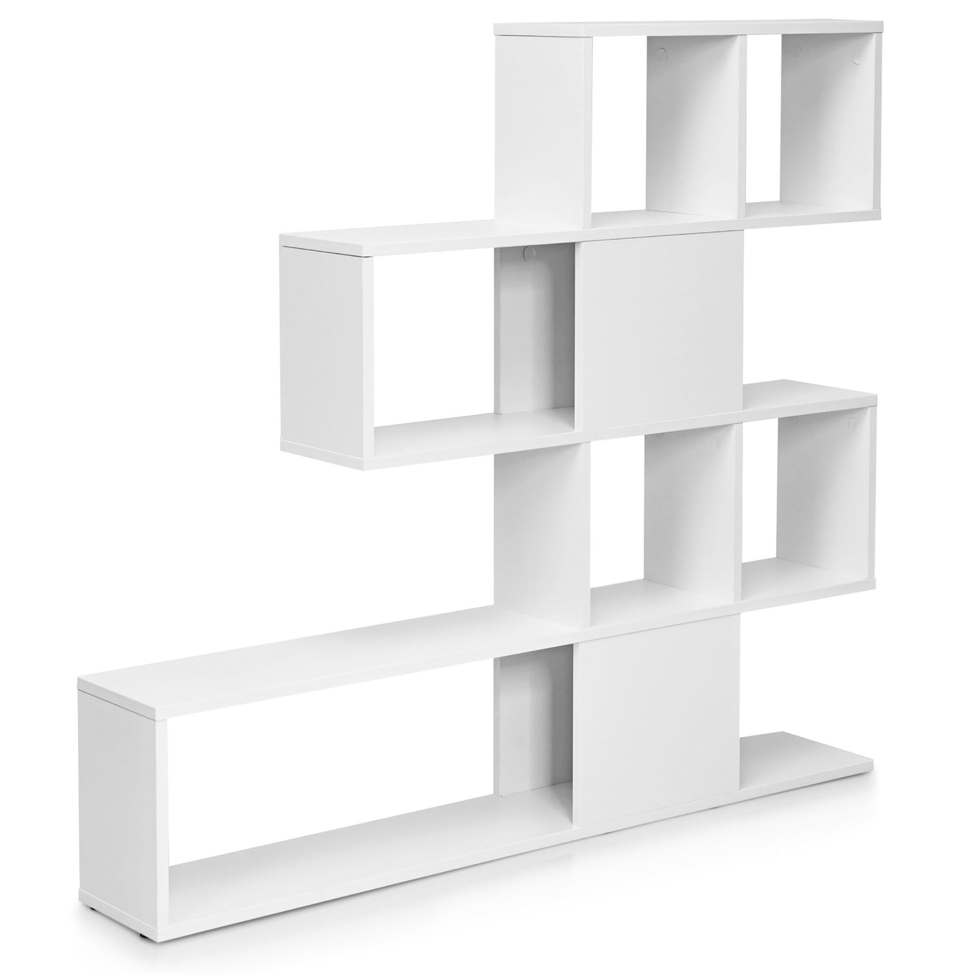 5 Shelf Bookshelf Modern Ladder Bookshelf 12 Cubes Storage Bookcase