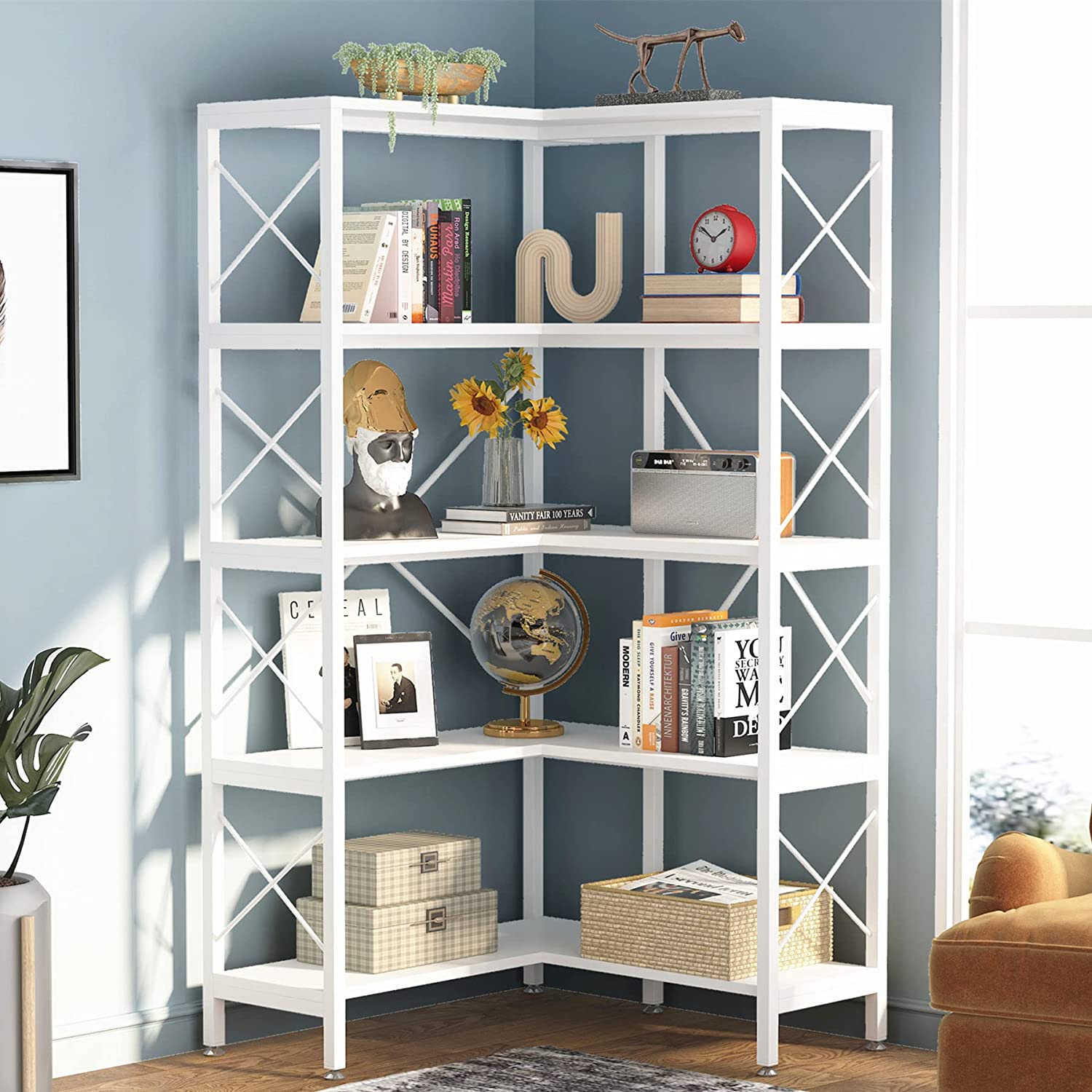 5-Shelf Corner Bookshelf, Industrial Large Etagere Australia | Ubuy