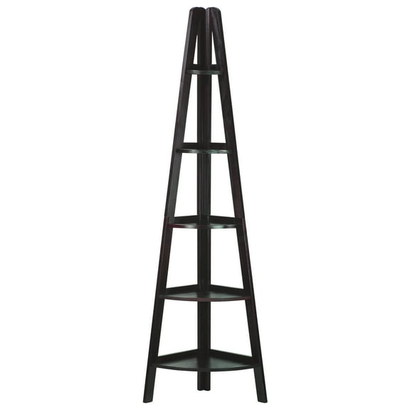Casual Home 5-Shelf Corner Ladder Bookcase-Finish:Espresso