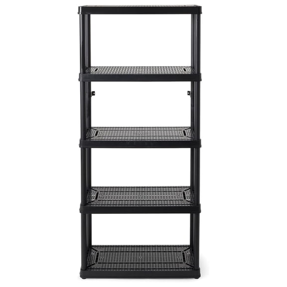 5 Shelf Fixed Height Ventilated Medium Duty Storage Unit 14 x 32 x 72" Organizer System for Home, Garage, Basement, & Laundry, Black