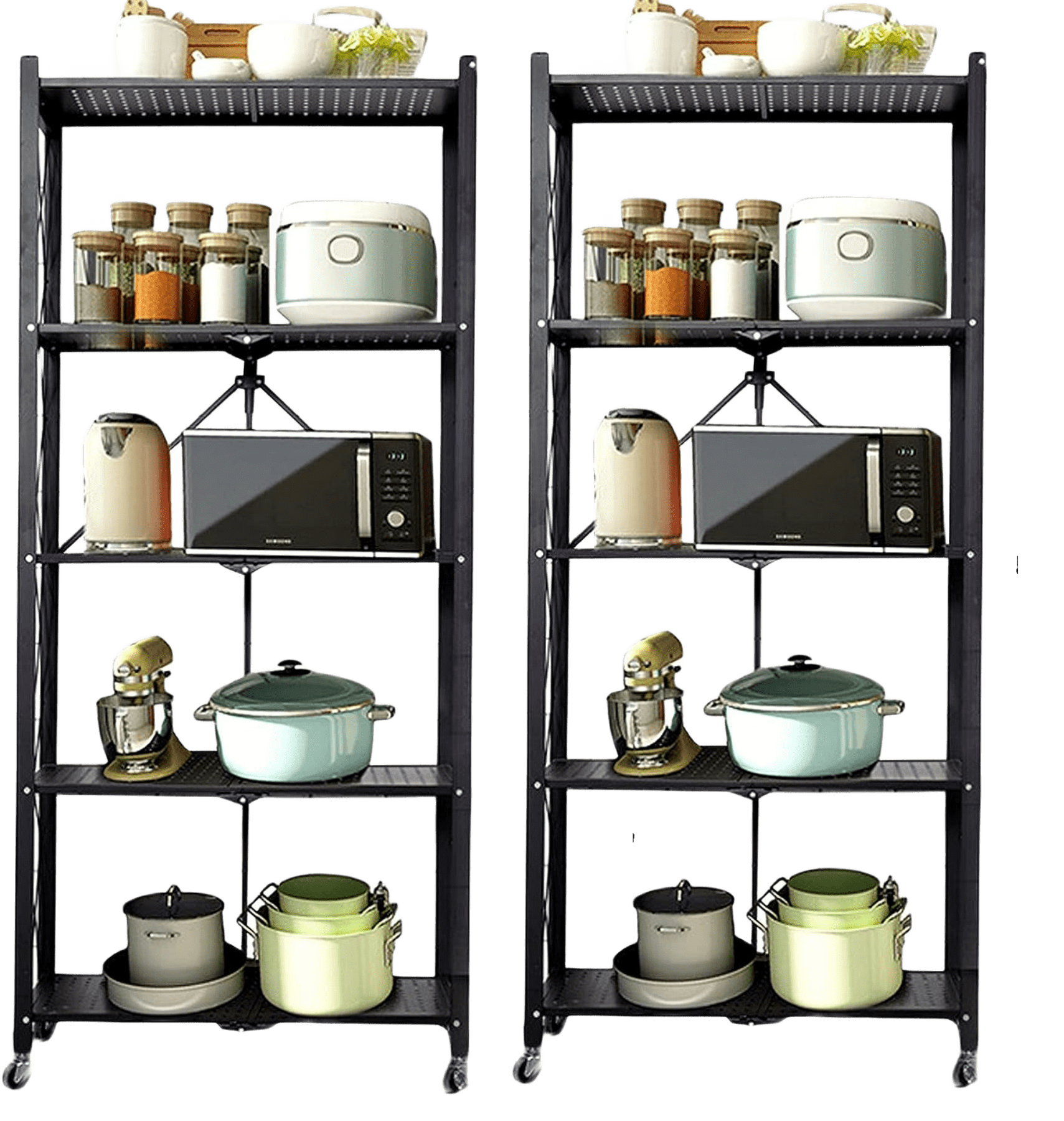 5Shelf Foldable Storage Shelves with Wheels,Kitchen Shelves