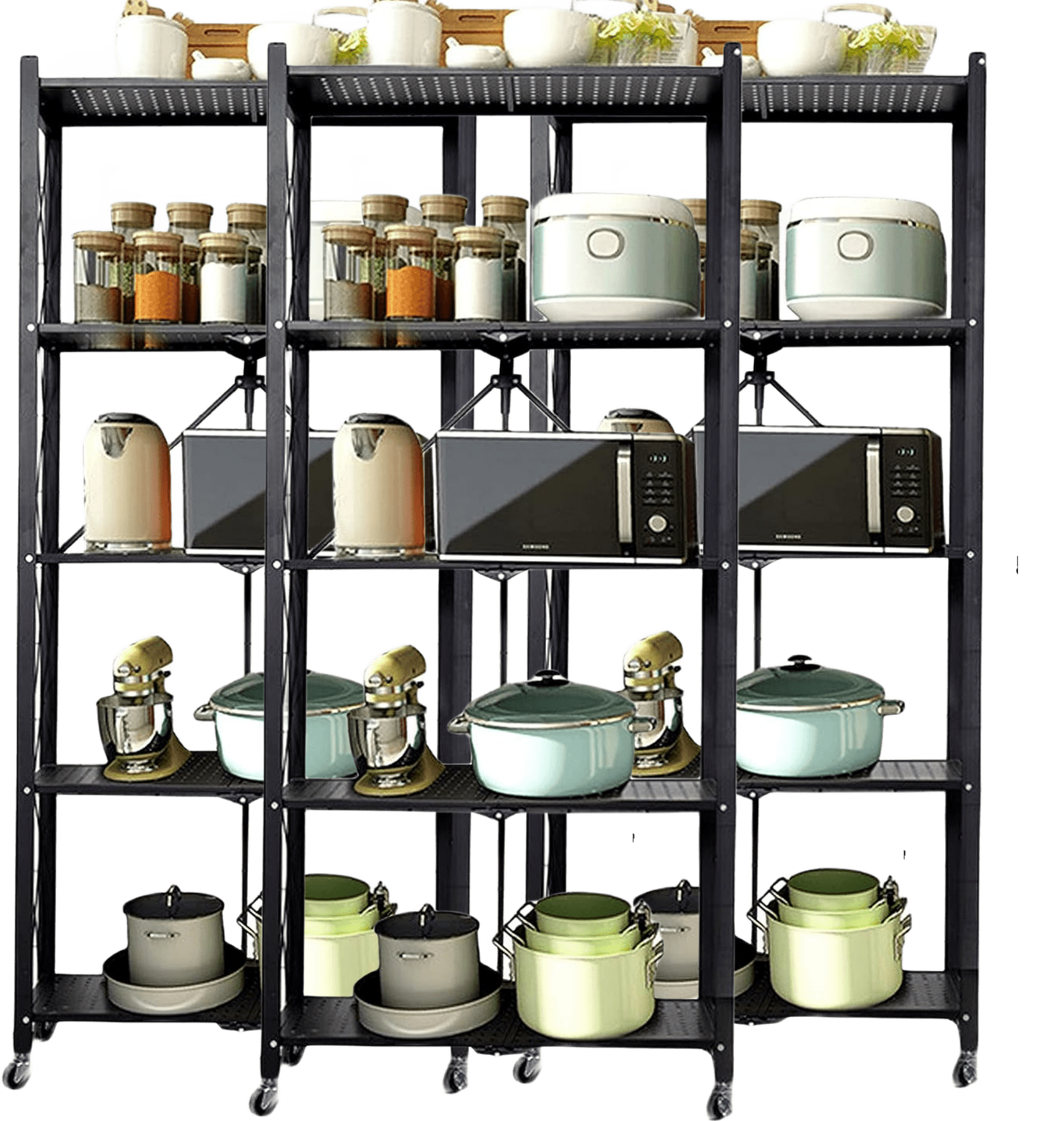 5Shelf Foldable Storage Shelves with Wheels,Kitchen Shelves