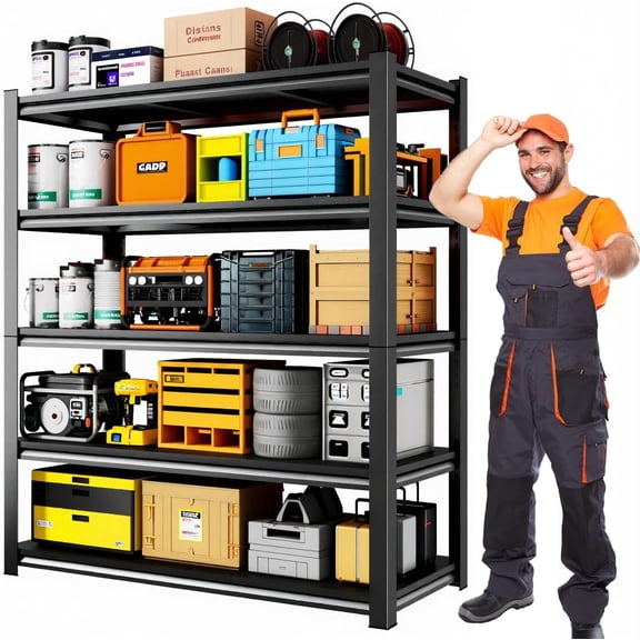 5-Shelf Garage Storage Rack, 2500LBS Capacity, Heavy Duty Adjustable Metal Shelving, 35.4" W x 18" D x 77.4" H, Freestanding Utility Rack for Warehouse, Pantry