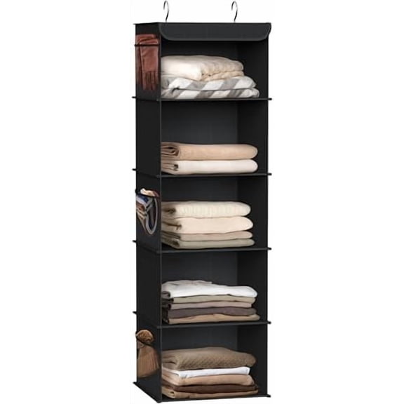 5 Shelf Hanging Closet Organizer, Black