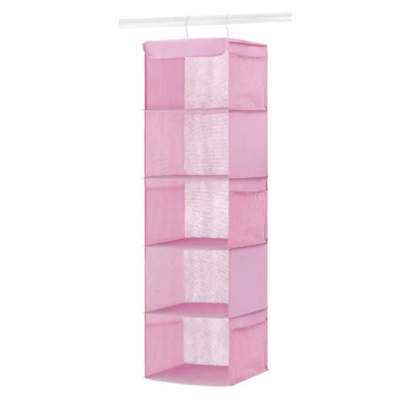 5 Shelf Hanging Polypro Non-Woven Sweater Shelves - Closet Organizer - Pink