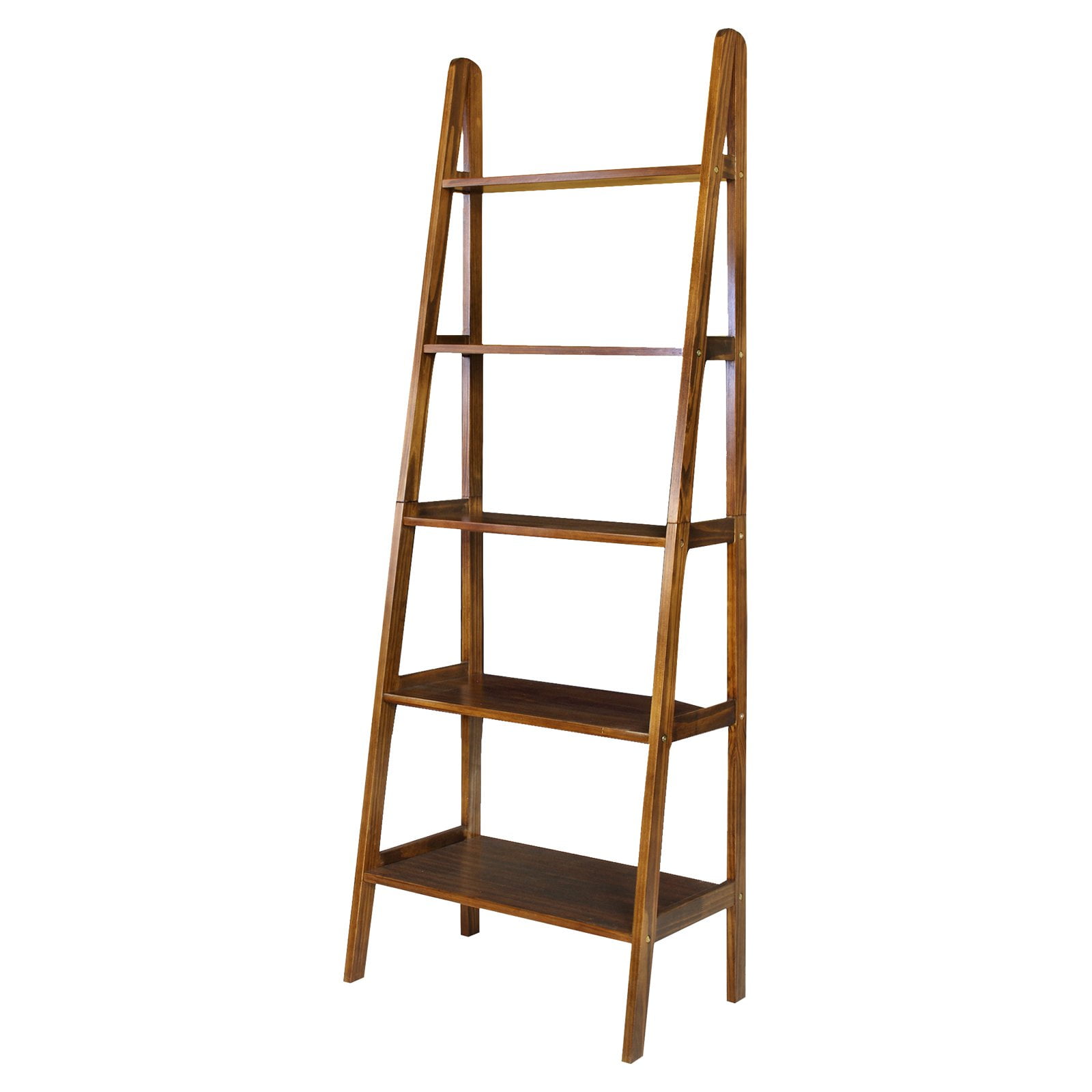 Warm Brown Wooden 5-Shelf Ladder Bookcase