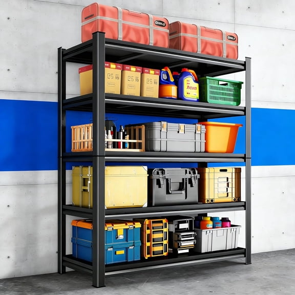 5-Shelf Metal Storage Rack, 2500 LBS Capacity, Heavy-Duty Adjustable Shelving Unit for Small Spaces, 20" W x 14" D x 63" H, Perfect for Garage, Kitchen, Closet