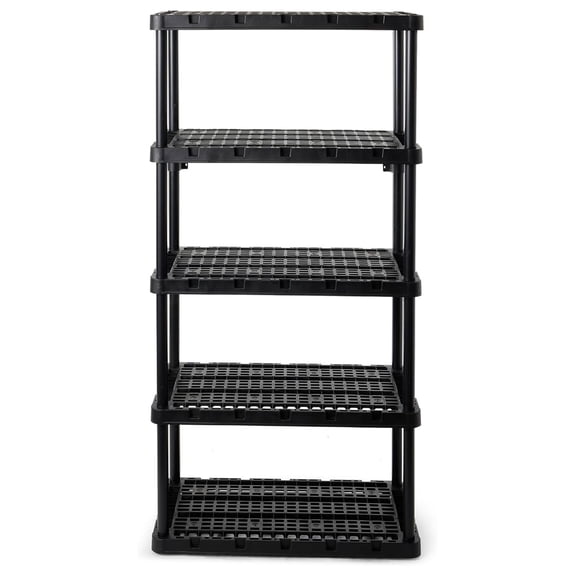 5-Shelf Plastic Storage Shelves, Heavy-Duty Garage Shelving Unit, Black - Standing Organizer Rack for Kitchen, Bathroom, and Laundry Room