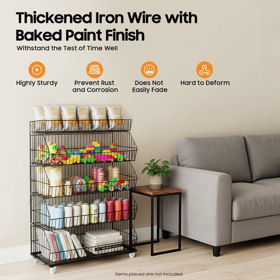 5-Shelf Retail Display, Wire Shelving with Wheels and Hook Heavy-duty Metal Snack Display Organizer, Retail Shelf for Supermarket Grocery Store Home Kitchen
