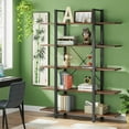 thumbnail image 1 of 5-Shelf Rustic Extra-Large Bookcase - 72"H×47"L×12"W, 14.2" Compartment Height, E1 Engineered Wood & Solid Steel Tube Frame, Non-Slip Leg Pads, for Living Room/Home Office/Study, 1 of 6