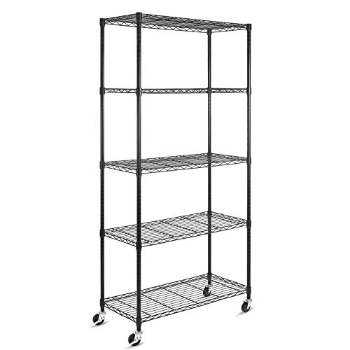 5Shelf Shelving Storage Units on Wheels Casters, Adjustable Heavy Duty