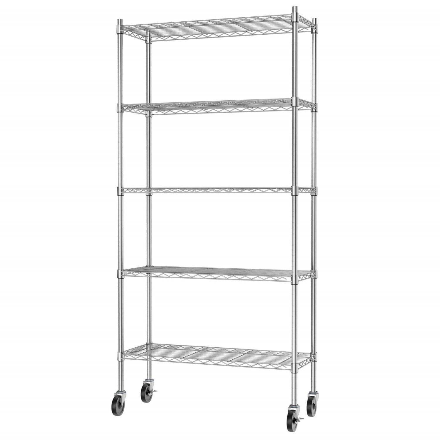 5-Shelf Storage Shelves with Casters Heavy Duty 5 Tiers Rolling Cart ...