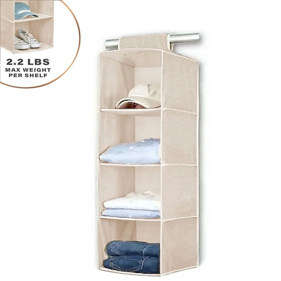 4-Shelf Sweater Closet Organizer-Beige,Closet Hanging Organizer,Sweater Storage Organizers,Hanging Shelves,Portable Closets,Hanging closet organizer