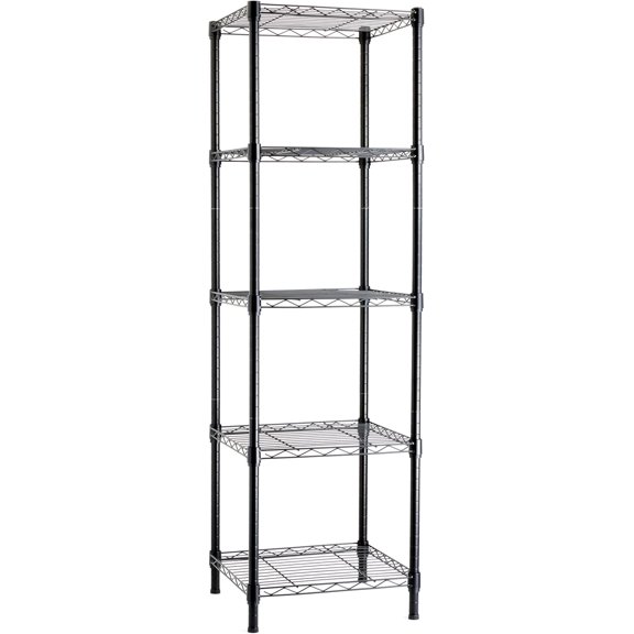 5-Shelf Tower Adjustable Storage Shelving Unit for Garage, Rust-Resistant Steel, 150 lbs Per Shelf, 16"W x 16"D x 54"H, Black