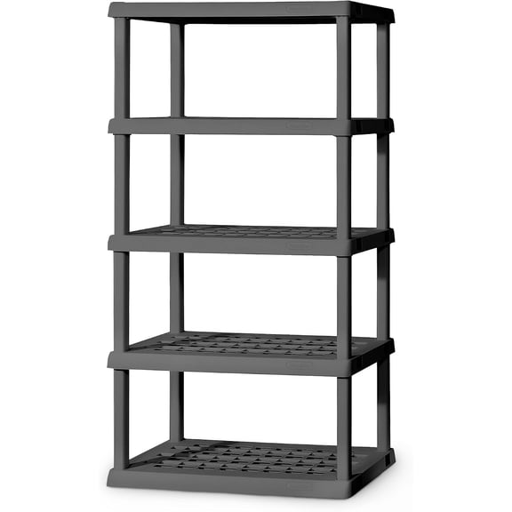 5 Shelf Unit, Heavy-Duty Plastic Storage & Utility Shelving Rack