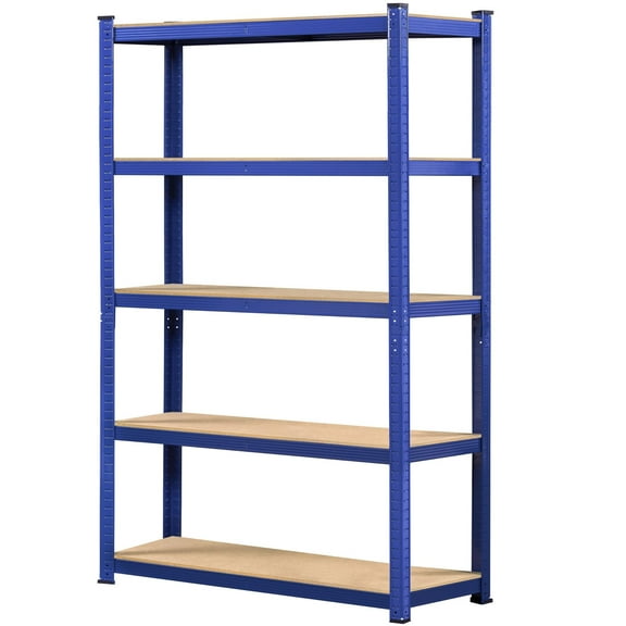 5 Shelf Utility Storage Rack Metal Adjustable Shelves for Kitchen Bathroom Warehouse Shed, CARB P2 MDF Boards 386lb Capacity, Blue