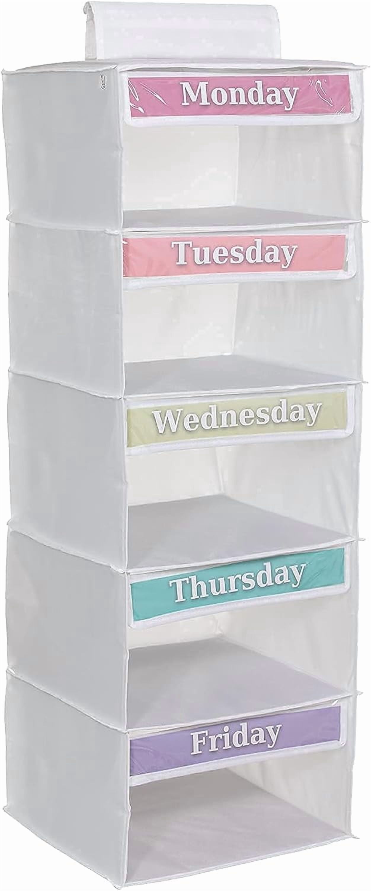 Kids Weekly Clothes Organizer – 6-Shelf Hanging Linen Organizer For Closet | Hook & Loop Installation
