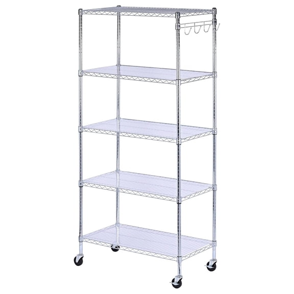 5-Shelf Wire Shelving Kit with Casters and Shelf Liners, 36w X 18d X 72h, Silver