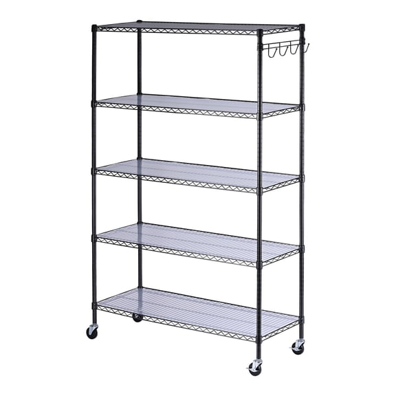 5-Shelf Wire Shelving Kit with Casters and Shelf Liners, 48" W x 18" D x 72" H, Black Anthracite