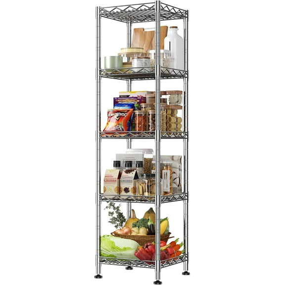 5 Shelf-Wire Shelving Metal Shelves Storage Rack:Adjustable Storage Shelves Standing Shelf Units and Narrow Shelf for Laundry Bathroom Kitchen Pantry Closet Office 12''Wx12''Dx49''H Chrome