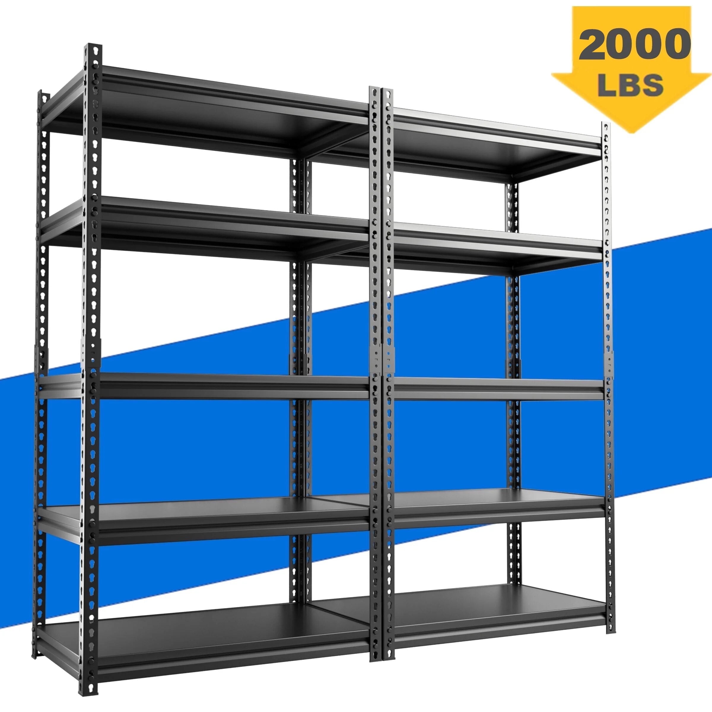 5 Shelves Adjustable Storage Black Shelves, 72