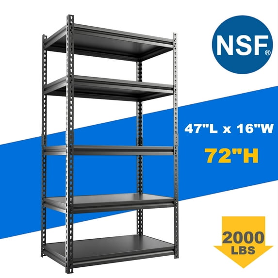 5 Shelves Adjustable Storage Steel Wire Shelves Black,72" Tall Steel Wire Shelving Unit Heavy Duty Utility Racks for Garage Basement Kitchen Closet Oganization, 2000 lbs Capacity, 1PC