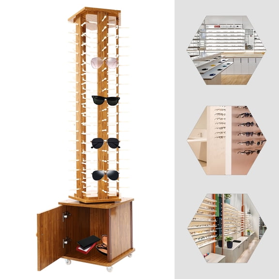 5-Sided Floor Display Dark Brown, Freestanding, Fashion Glasses Racks Display Stand Case, Floor Fashion Glasses Display Rack