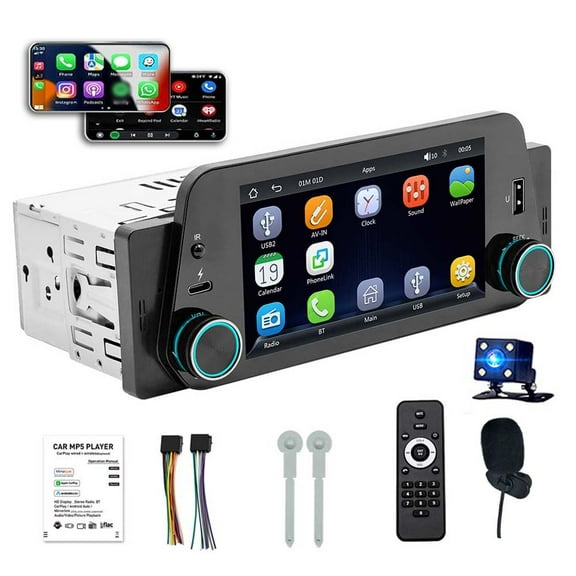 5" Single 1 Din Car Stereo Radio Apple CarPlay Android Auto Mirror Link Head Unit Touch screen Radio Audio Receiver In-Dash Bluetooth MP5 FM USB Player