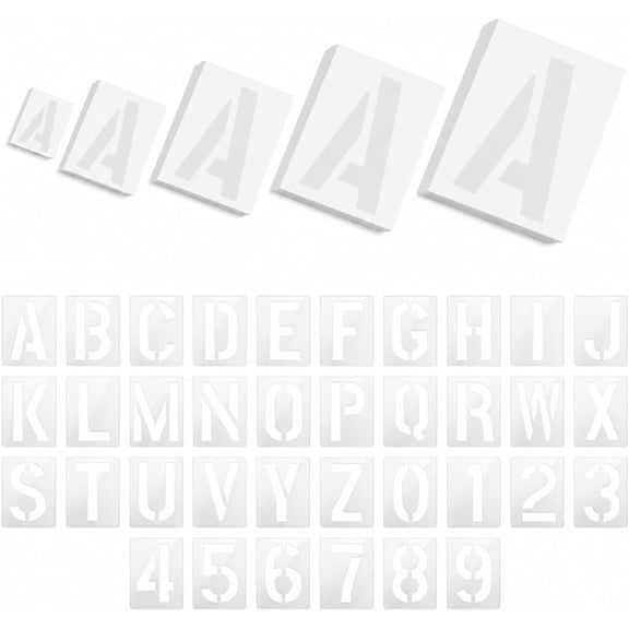 5 Size 180 Pcs Letter and Number Stencils, 1,2,3,4,5 Inch Reusable Plastic Alphabet Templates, Letter Stencils for Painting on Wood, Wall, Fabric, Glass, Chalkboard, Sign, DIY Art Craft