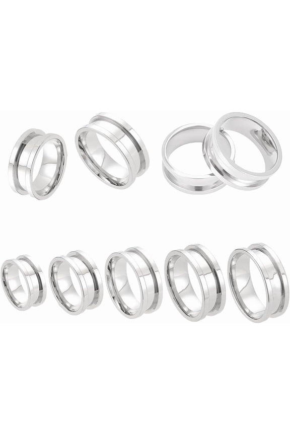 5 Size 5Pcs Stainless Steel Ring Blanks 16-20mm Grooved Rings Round Empty Ring Inlay Finger Rings Blank Core Ring for Jewelry Making Man Women Gift DIY Craft for making
