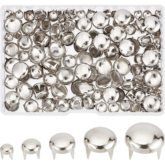 5 Sizes 200Pcs Claw Rivet Nailheads Spots Stud Round Dome Studs Metal Mushroom Head Prong Nail for DIY Leather Craft Fabric Clothes Denim Stylish Assorted Photo Repair(Sliver)