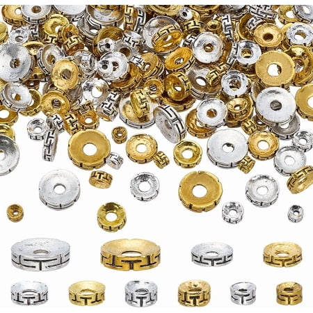 5 Sizes 200pcs Flat Round Spacer Beads 2 Colors Tibetan Style Bracelet Beads Carved Roundelle Spacers Heishi Bead