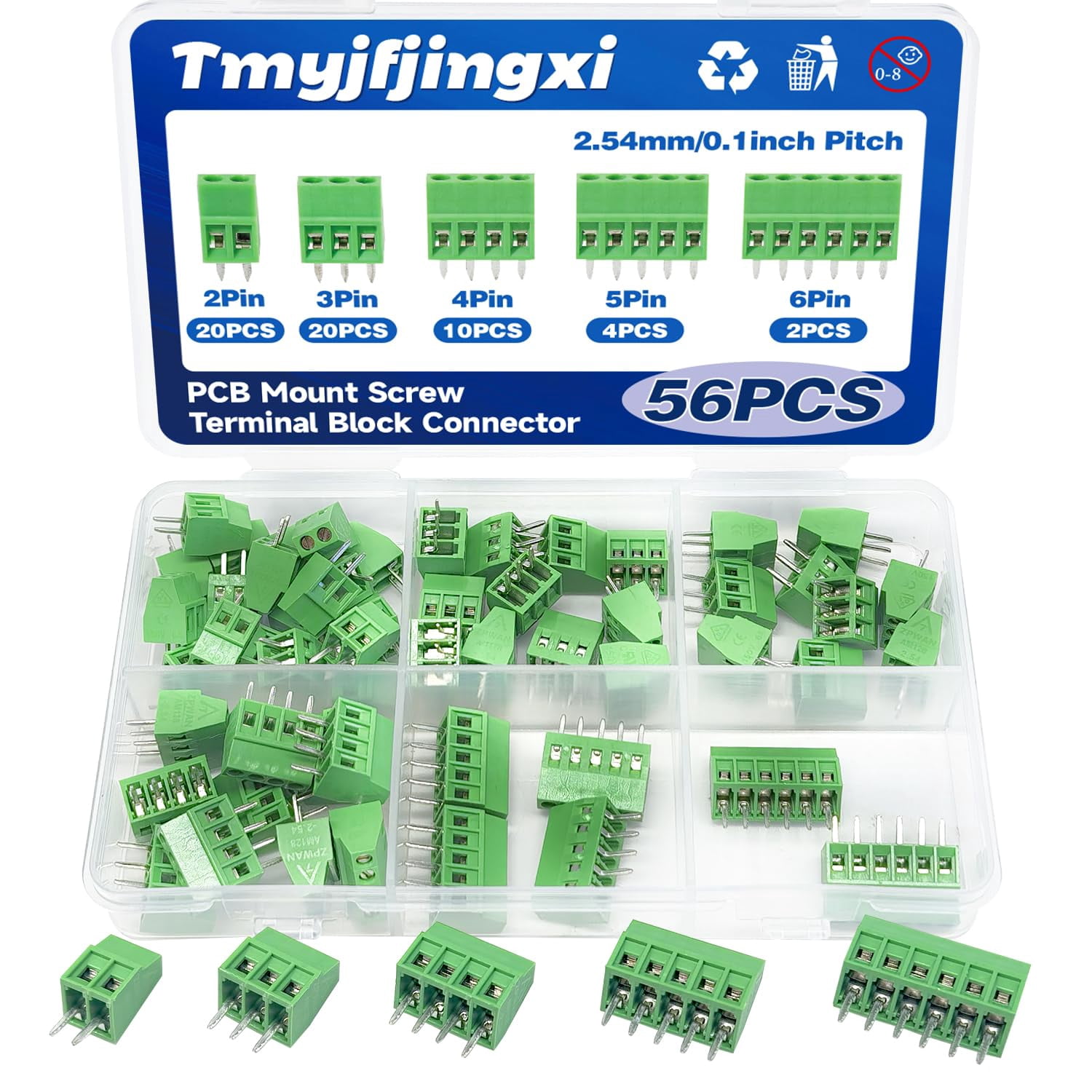 5 Sizes 562.540.1 Inch Spacing Mount Screw Terminal Block 2 Pin 3 Pin 4 Pin 5 Pin 6 Pin PCB Connector 035
