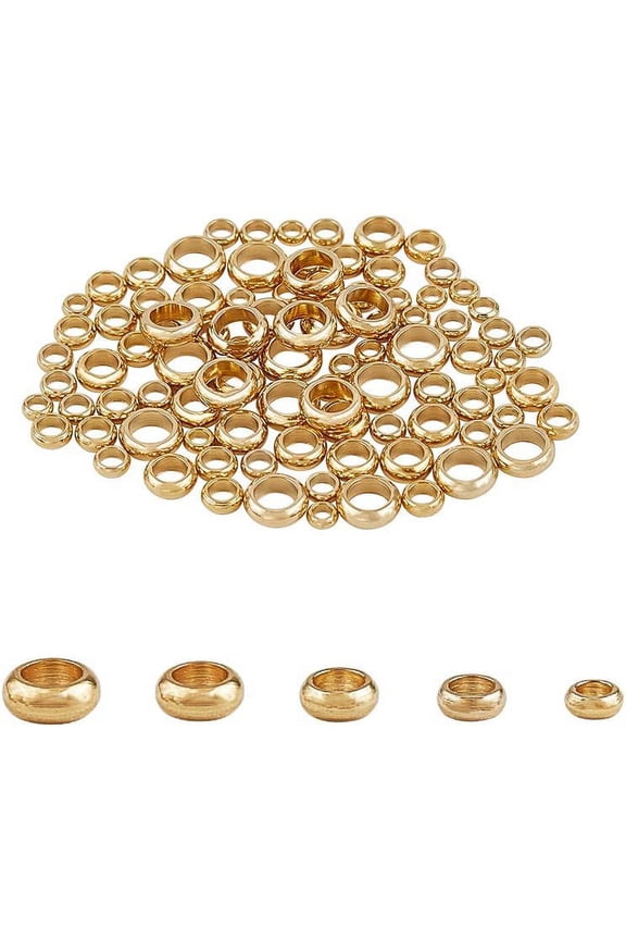 5 Sizes Golden Spacer Beads 100pcs 3-6mm Rondelle Stainless Steel Loose Beads Smooth Surface Beads for DIY Bracelet Necklace Jewelry Making DIY