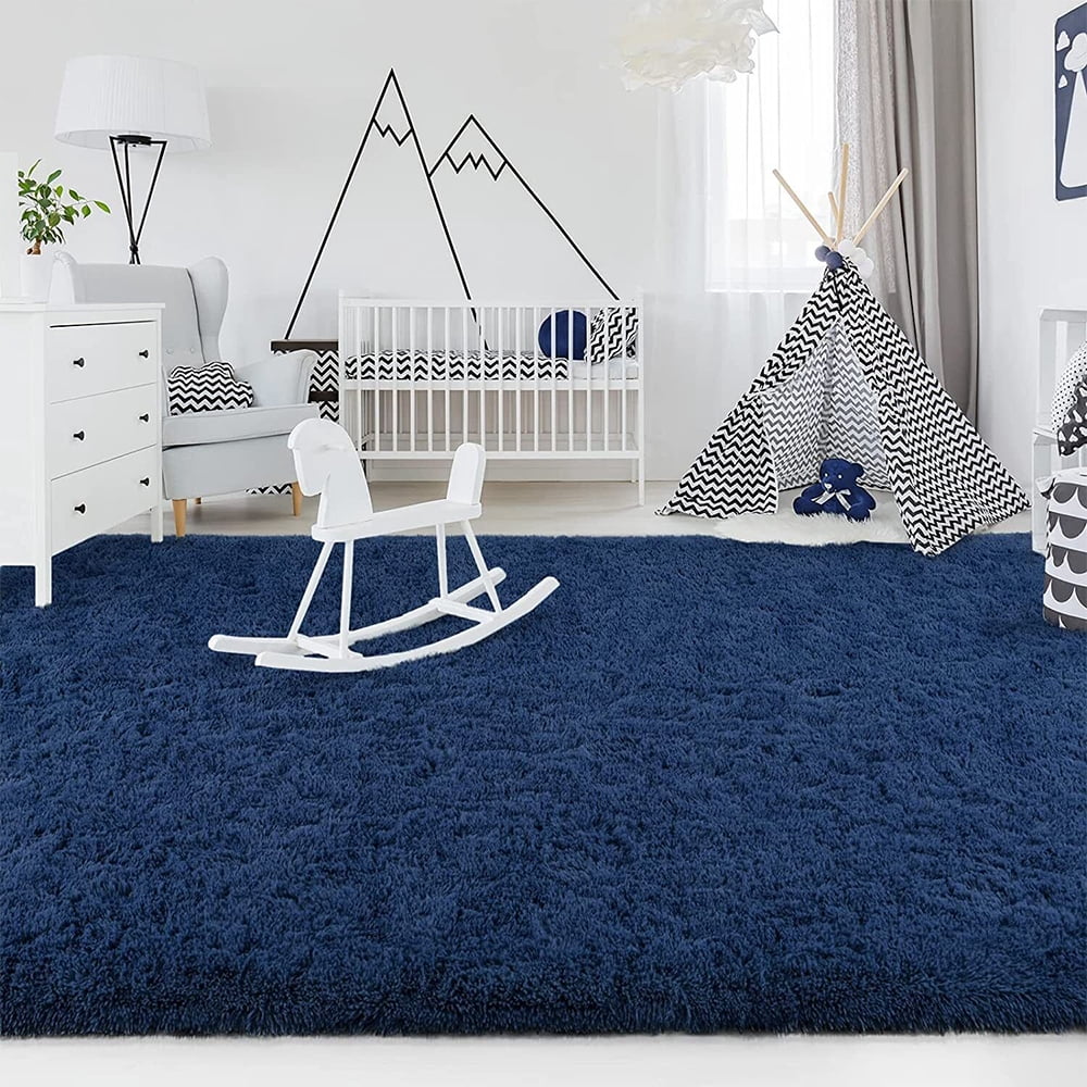 5 Sizes Shaggy Rug Large Area Rugs Fluffy for Living Room Carpets Navy