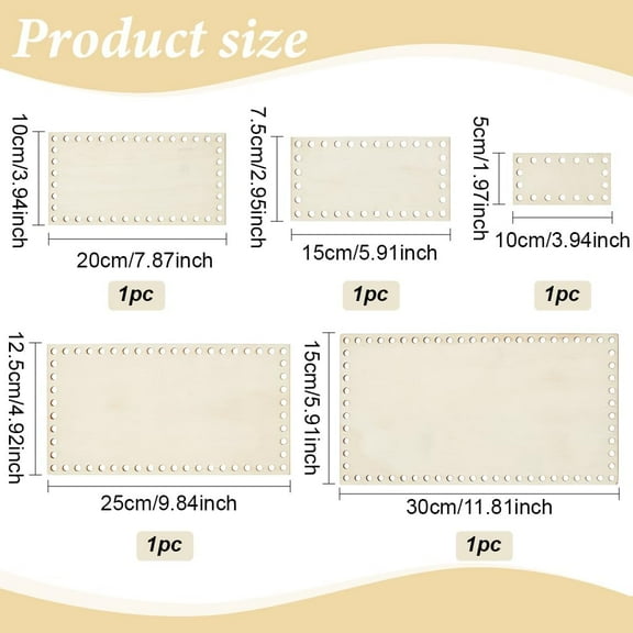5 Sizes Wooden Basket Bottom for Knitting Crochet Basket Bag Rectangular Shape Blank Crochet Basket Wood Base