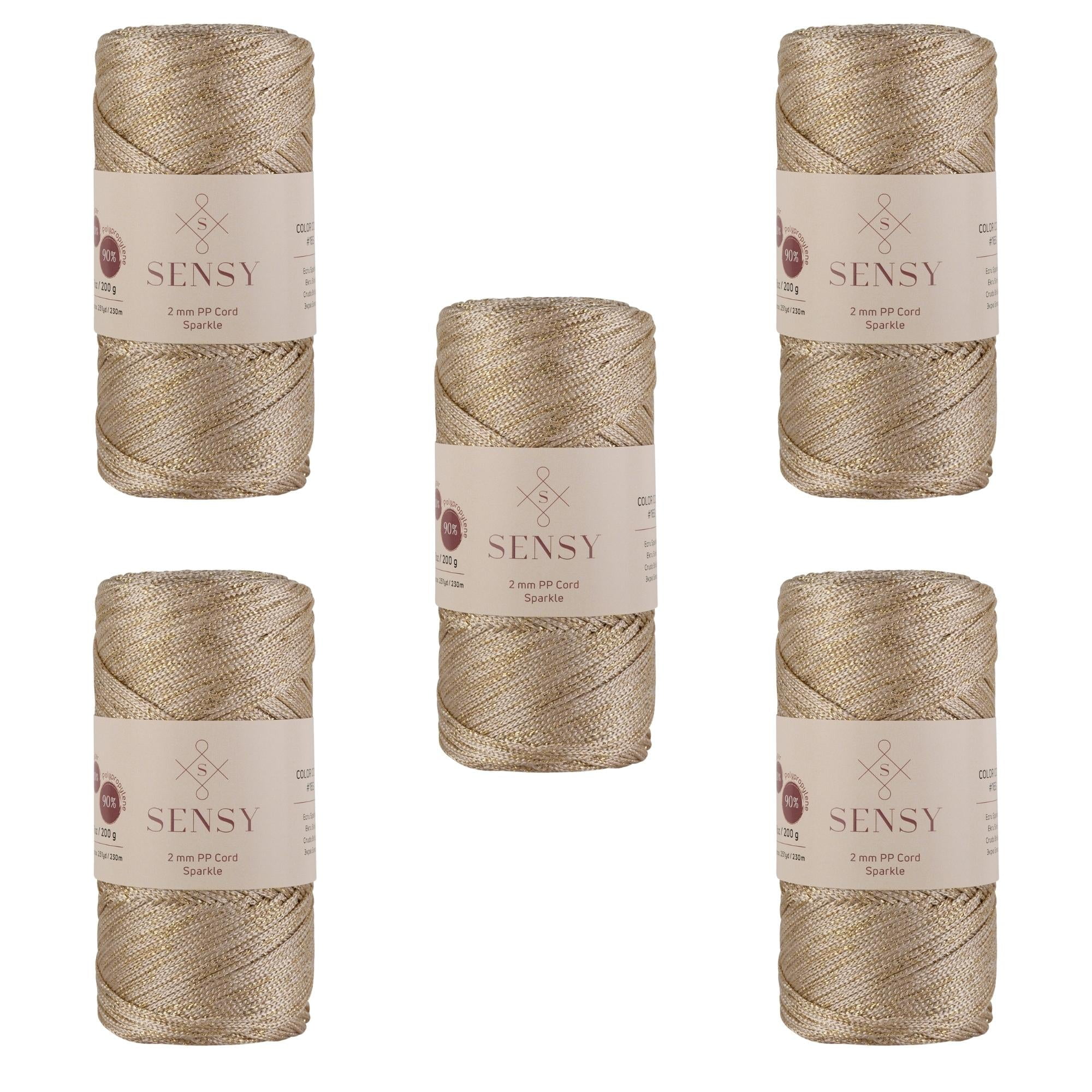 5 Skeins of Sensy Premium 2mm 251 Yards Sparkle Polyester Rope 90% ...