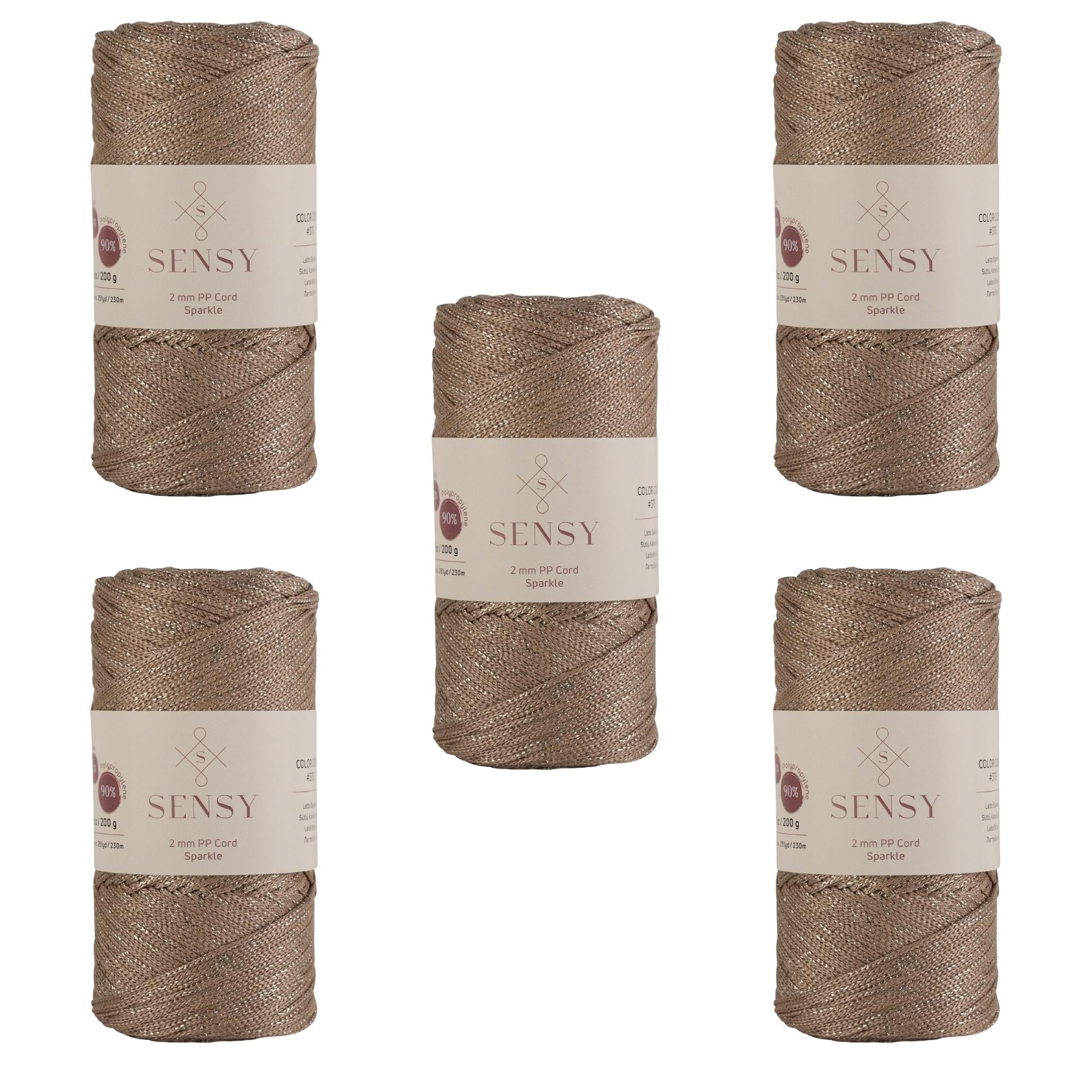 5 Skeins of Sensy Premium 2mm 251 Yards Sparkle Polyester Rope 90% ...