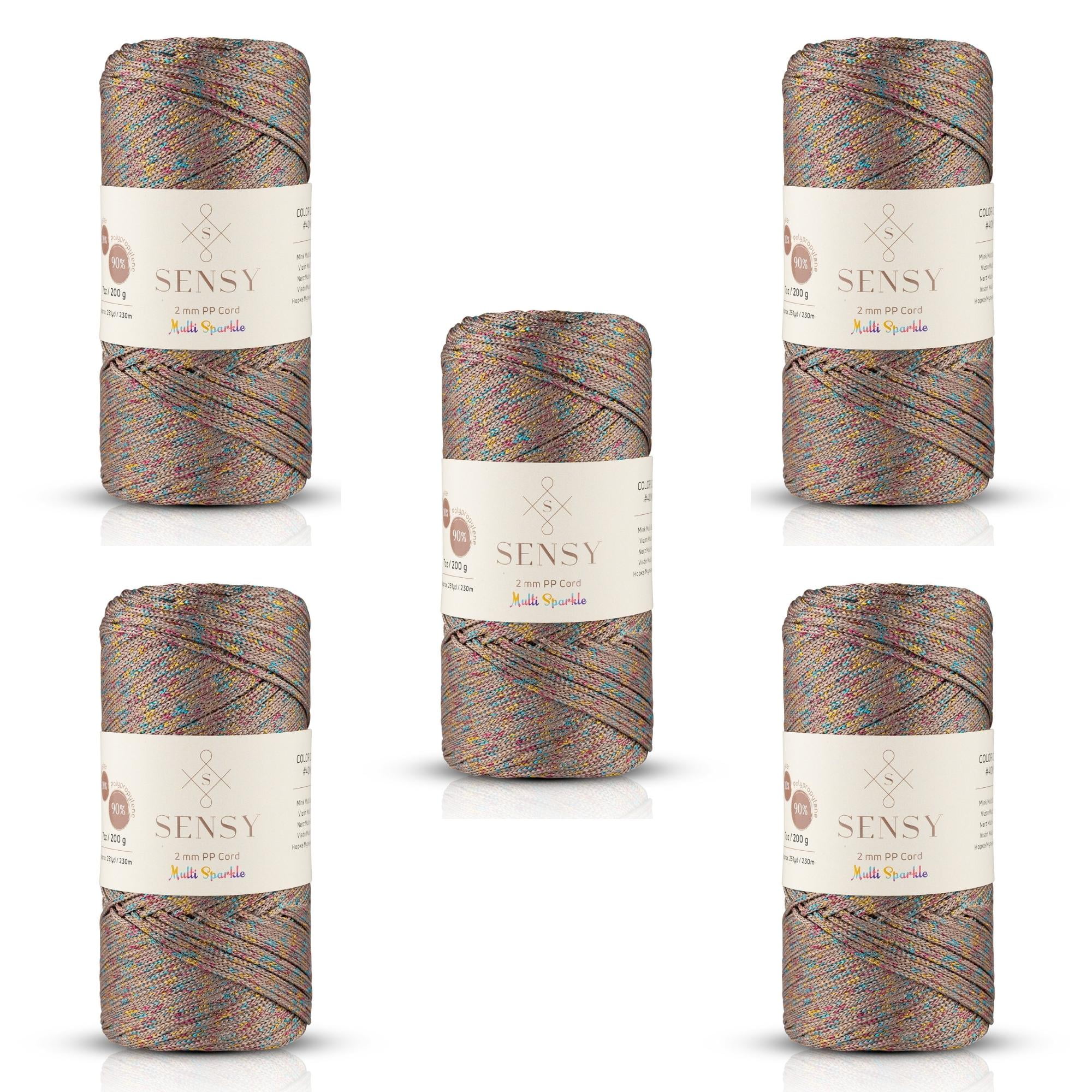 5 Skeins of Sensy Premium 2mm 251 Yards Sparkle Polyester Rope 90% ...