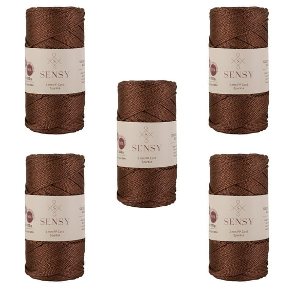 5 Skeins of Sensy Premium 2mm 251 Yards Sparkle Polyester Rope 90% Polypropylene 10% Polyester Cord Macrame Cord 2mm Crochet Bag Cord Macrame Rope Crochet Thread Gift for Knitter (Copper Sparkle)