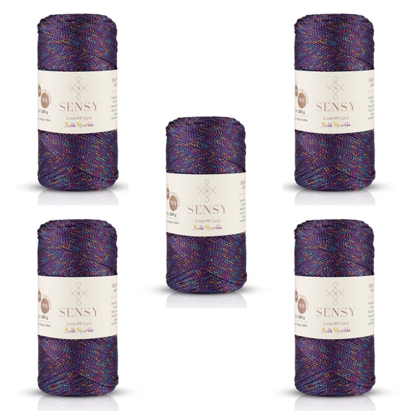 5 Skeins of Sensy Premium 2mm 251 Yards Sparkle Polyester Rope 90% Polypropylene 10% Polyester Cord Macrame Cord 2mm Crochet Bag Cord Macrame Rope Crochet Thread for Knitter (Purple Multi Sparkle)