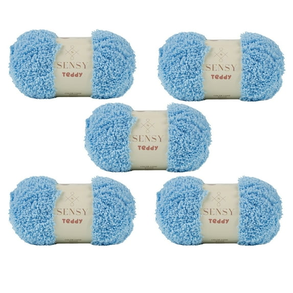 5 Skeins of Sensy Teddy Yarn for Crocheting, Sheepy Yarn, Sherpa Fleece Yarn, Soft Fluffy and Cozy Yarn, Baby Blanket Yarn, Amigurumi Yarn, 3.5 oz, 109 Yards, Gauge 5 Bulky (Baby Blue)