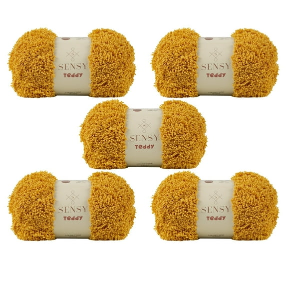 5 Skeins of Sensy Teddy Yarn for Crocheting, Sheepy Yarn, Sherpa Fleece Yarn, Soft Fluffy and Cozy Yarn, Baby Blanket Yarn, Amigurumi Yarn, 3.5 oz, 109 Yards, Gauge 5 Bulky (Mustard)
